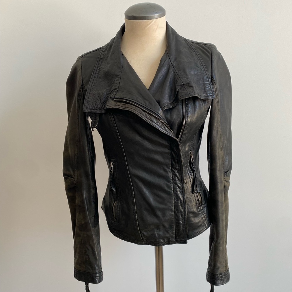 DANIER distressed look Black Leather Jacket